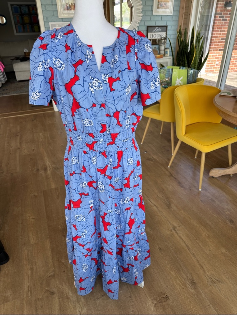 Draper James Blue Maxi Dress with Red Floral Print